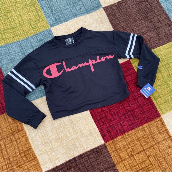 Champion Cropped Sweatshirt• Black/Red Script - Picture 2 of 5